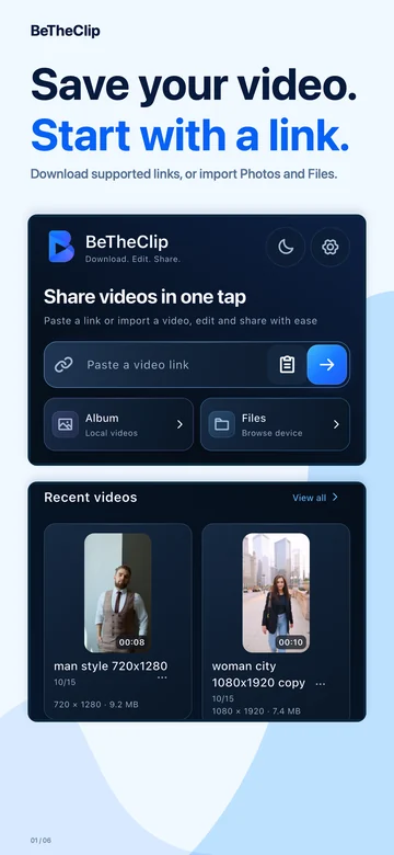 iPhone · Save your video. Start with a link.