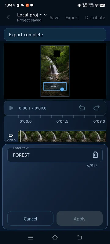 Reopened saved text: FOREST was entered manually and remains static.