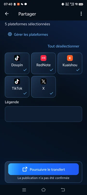 Interface Android réelle de BeTheClip