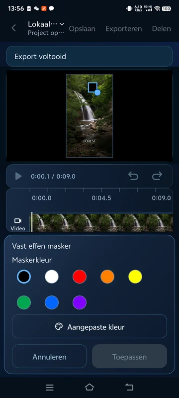 Opgeslagen effen zwart masker opnieuw geopend; het gebied blijft vast en volgt geen bewegende onderwerpen.