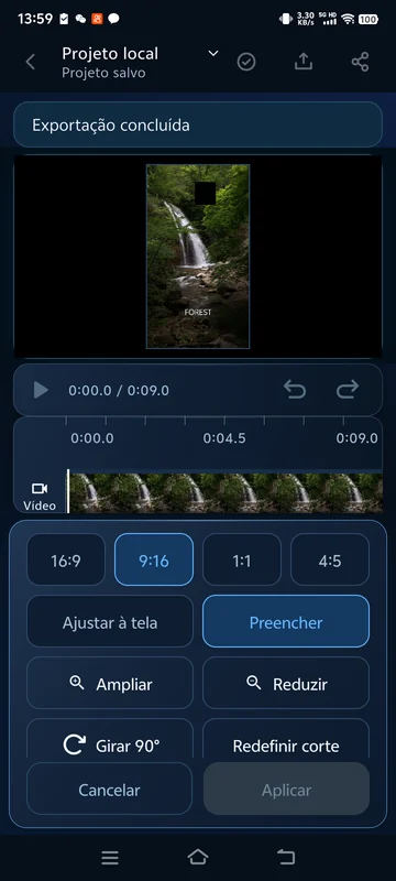 Enquadramento 9:16 salvo reaberto, com tamanho de exibição de 1080 × 1920.