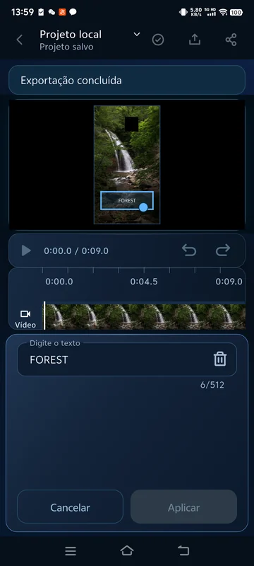 Texto salvo reaberto: FOREST foi digitado manualmente e permanece fixo.