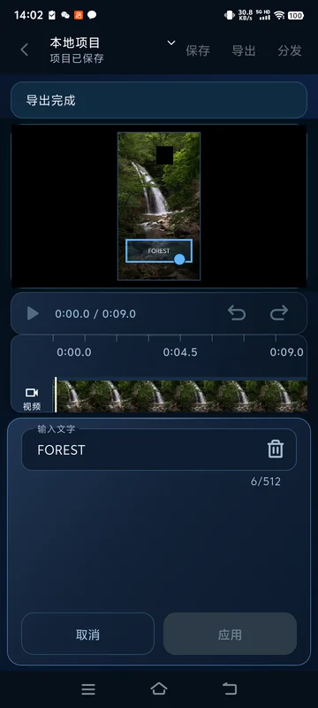 重开已保存的文字参数：FOREST 为手动输入的静态文字。